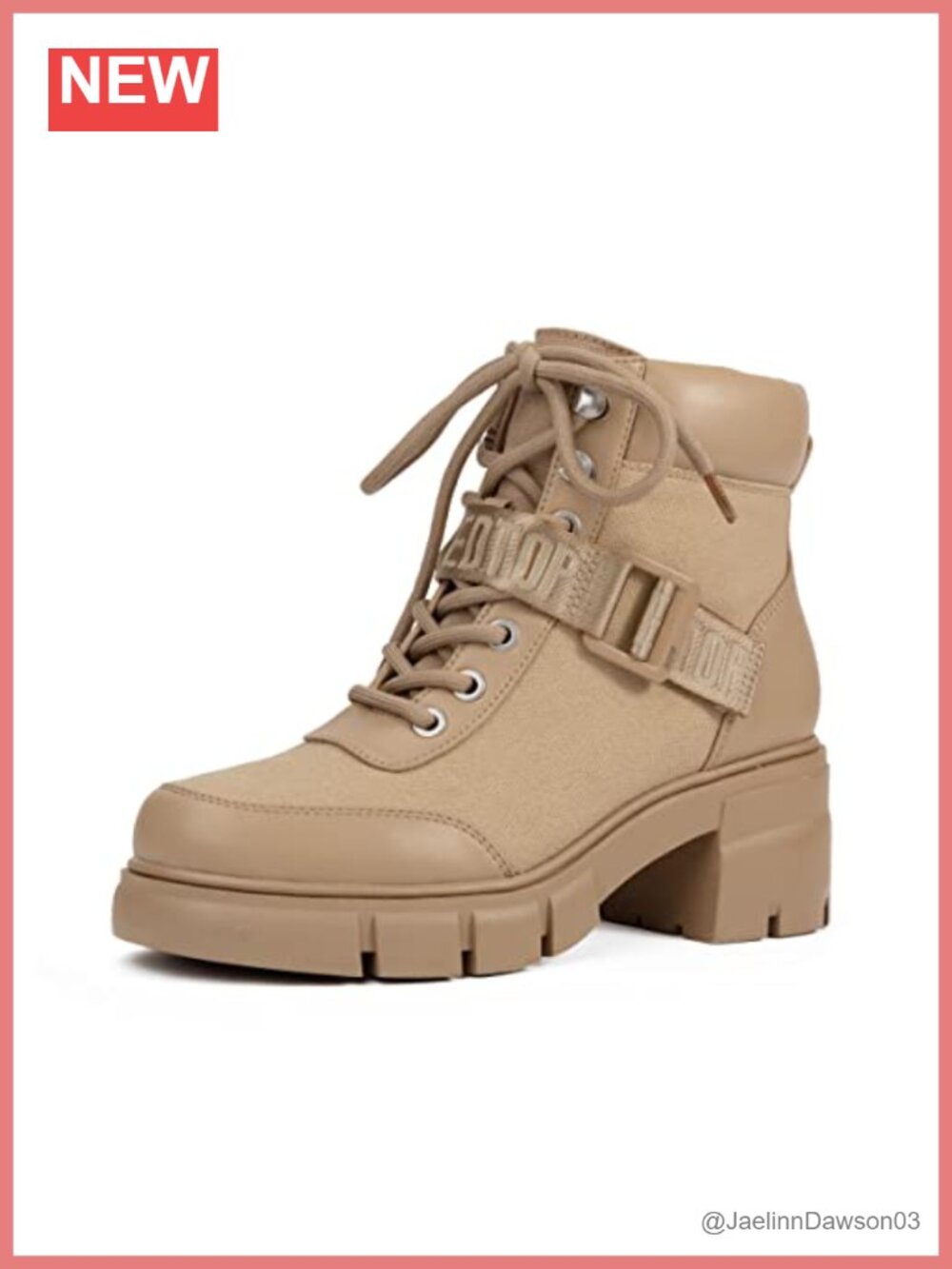 Women's Combat Boots Chunky Lug Sole Lace-Up Ankle Boots with Buckle